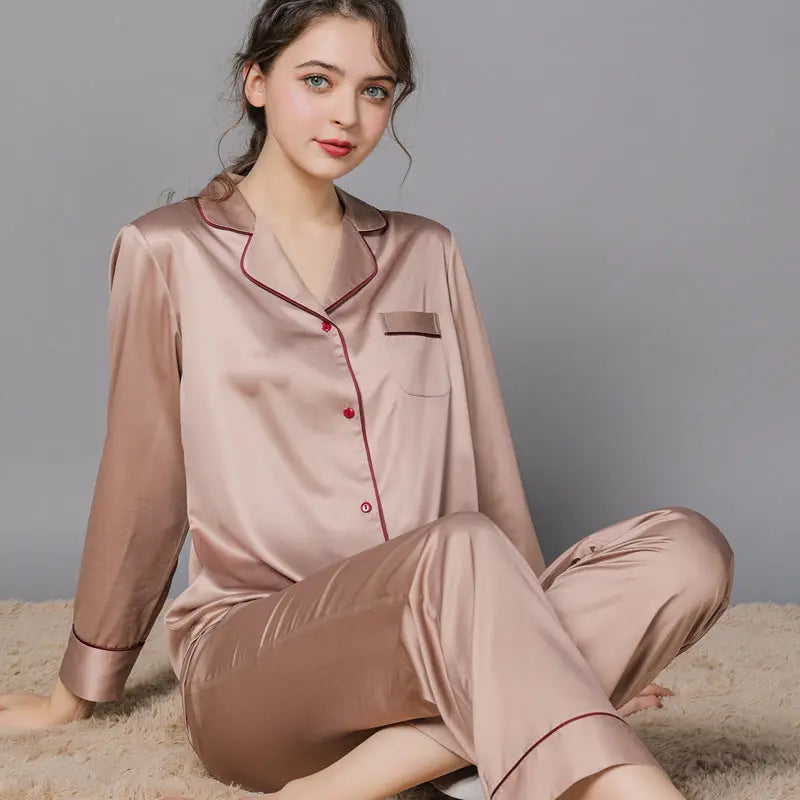 New Spring And Autumn Silk Couple Pajamas For Women - www.Shopthatapp.com #
