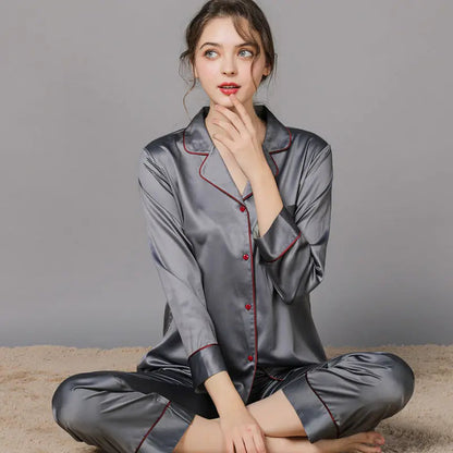 New Spring And Autumn Silk Couple Pajamas For Women - www.Shopthatapp.com #