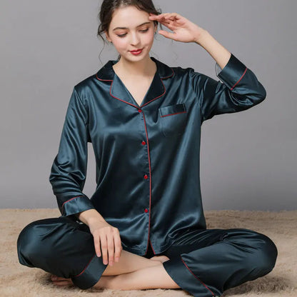 New Spring And Autumn Silk Couple Pajamas For Women - www.Shopthatapp.com #