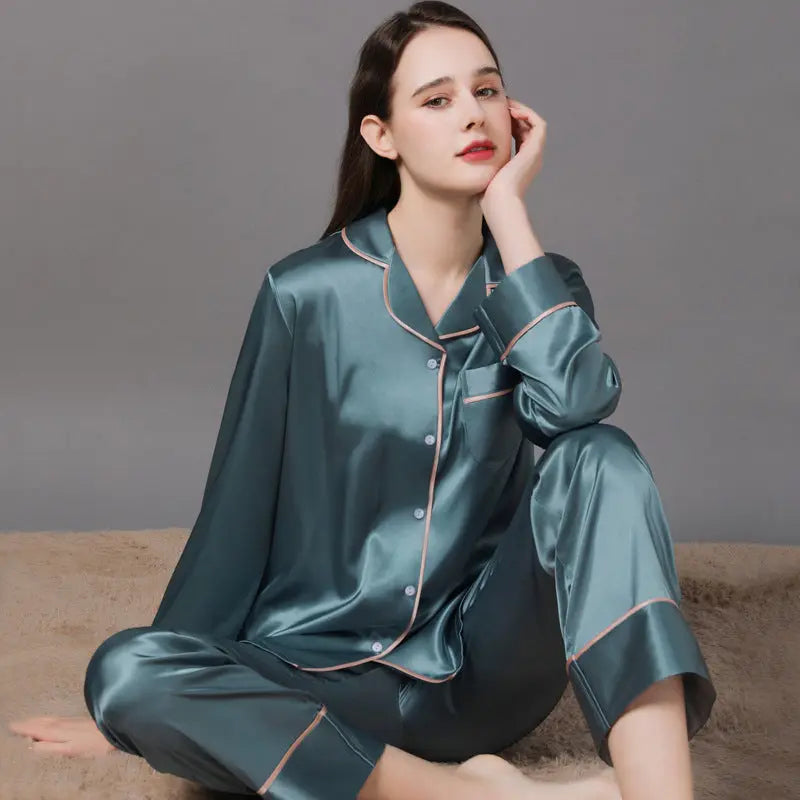New Spring And Autumn Silk Couple Pajamas For Women - www.Shopthatapp.com #