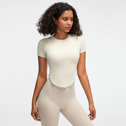 Nude feel Short-sleeved Workout Top Running gym top women - www.Shopthatapp.com #