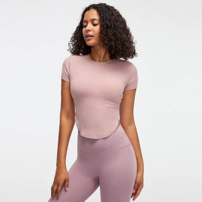 Nude feel Short-sleeved Workout Top Running gym top women - www.Shopthatapp.com #