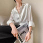 White Texture Long sleeve button Satin Shirt For Work business office - www.Shopthatapp.com