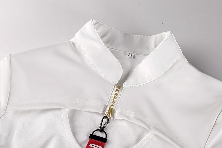 Anime Style Black and White Witch Spandex PU Leather Short Dress with Bust Zipper - www.Shopthatapp.com