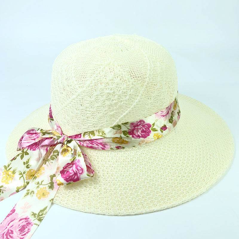Summer Women's Wide Brim Bowknot All-Match woven Sun Hat
