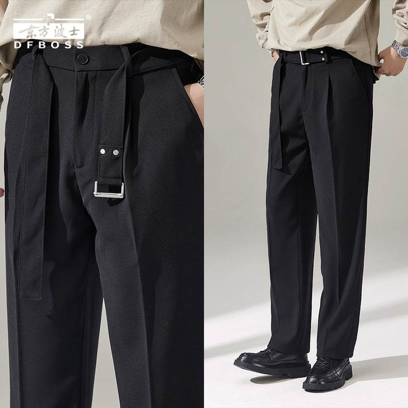 Detachable Belt Draping Wide-leg Suit Chinos Trouser For Men - www.Shopthatapp.com