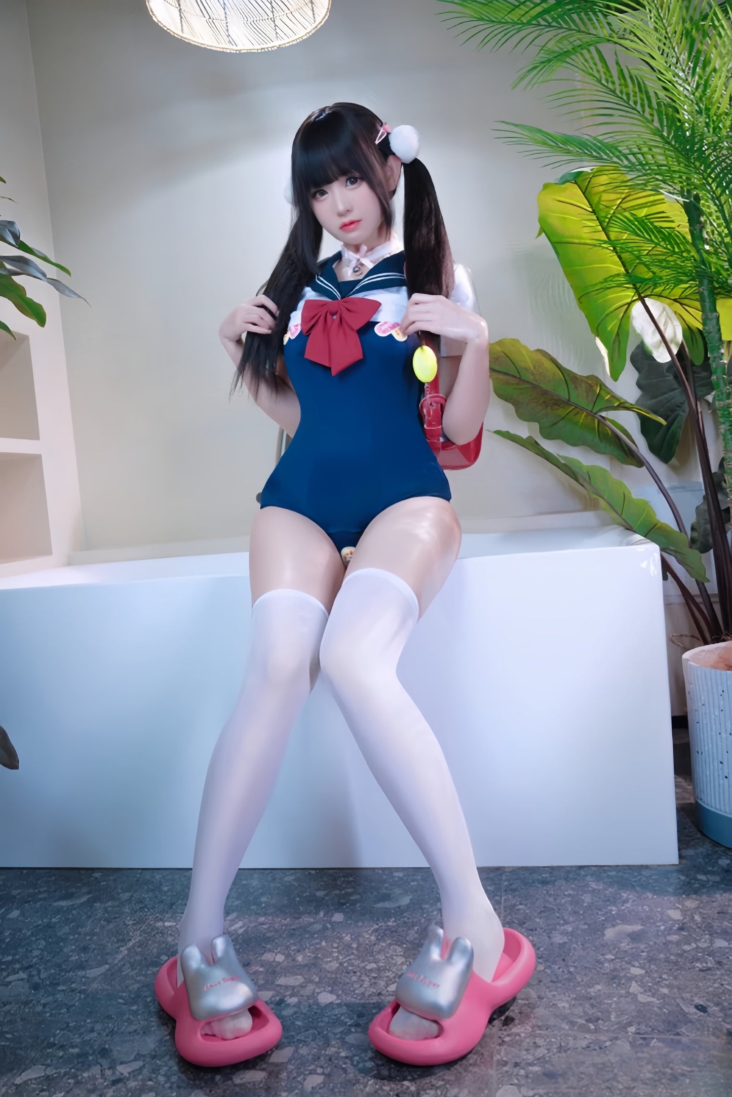 Japanese Anime Sailor Style Two-Piece Uniform Swimsuit Set with Bandage Design - www.Shopthatapp.com