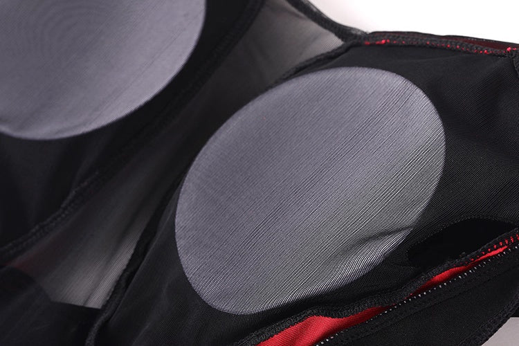 Black and Red One-Piece Spandex Race Queen Bodysuit Cotume with Sheer Mesh - www.Shopthatapp.com