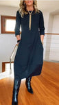 Autumn And Winter New All-matching Solid Color Loose Round-neck Long-sleeved Dress Women - www.Shopthatapp.com