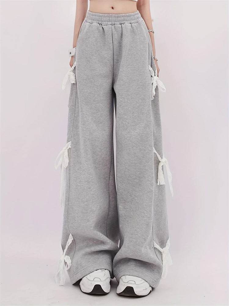 Fashion Bow lace up Oversized Baggy Sweat Pant women - www.Shopthatapp.com