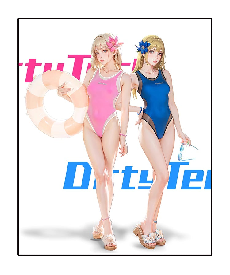 Anime Tropical Style One-piece Swimsuit with Mesh Sheer Overlay Summer Swimwear - www.Shopthatapp.com