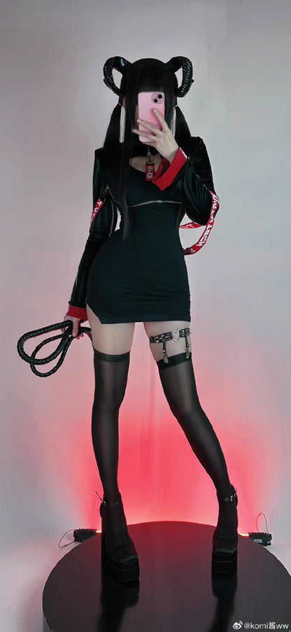 Anime Style Black and White Witch Spandex PU Leather Short Dress with Bust Zipper - www.Shopthatapp.com