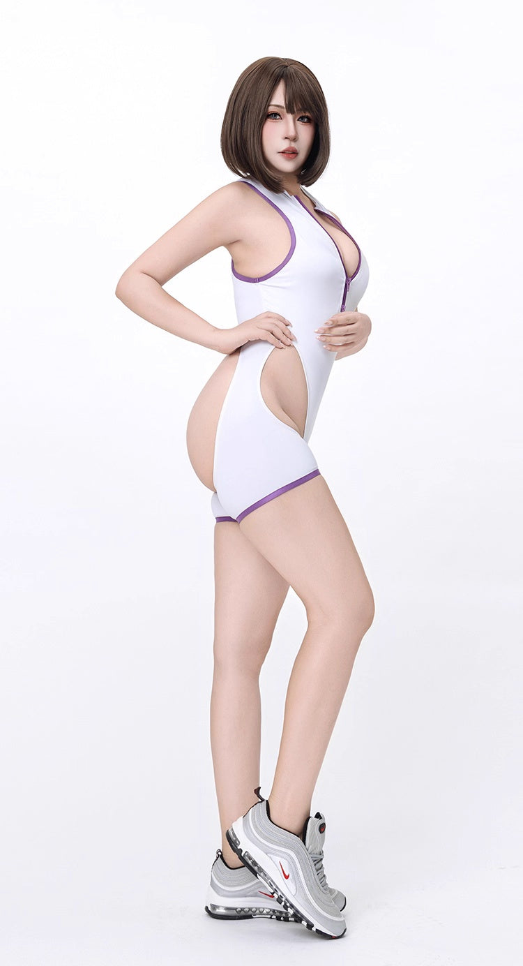 Anime Style Sexy One-piece Swimsuit Front Zipper Spandex Racing Swimwear Bodysuit - www.Shopthatapp.com