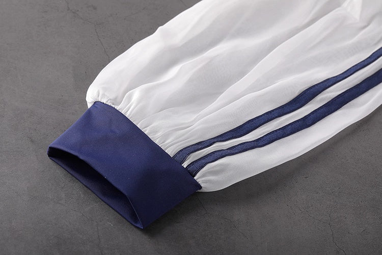 Anime Style Blue Spandex One-piece Swimsuit with Sheer Crop Jacket and Stockings - www.Shopthatapp.com