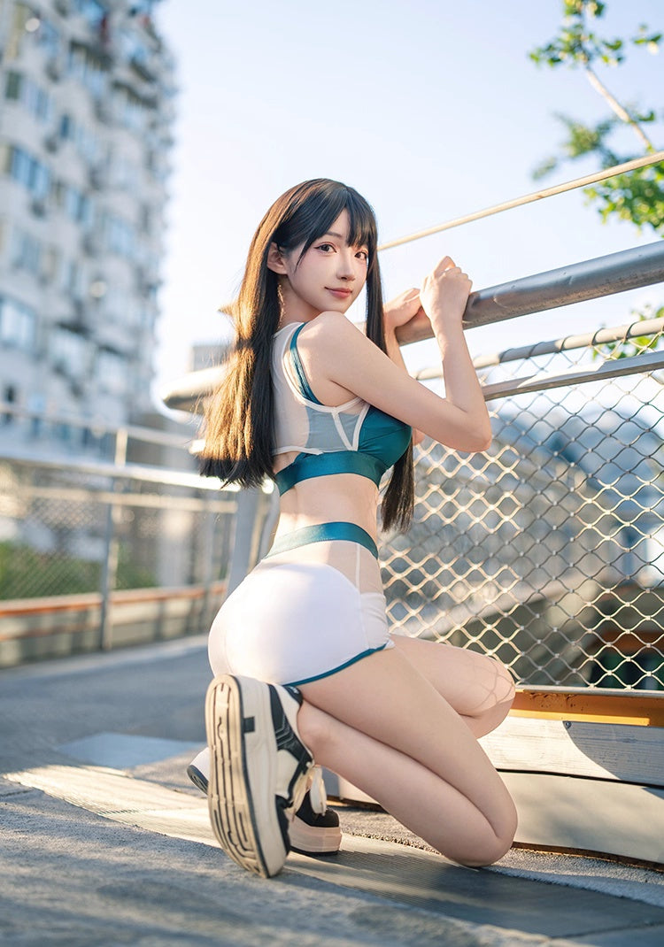 Anime Style Short Gymnastics Uniform Sheer Mesh Volleyball Sports Activewear - www.Shopthatapp.com