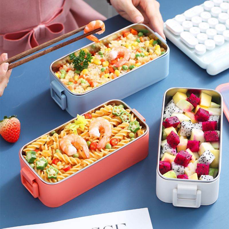 Portable Stainless Steel Double Layer Kids Lunch Box - www.Shopthatapp.com