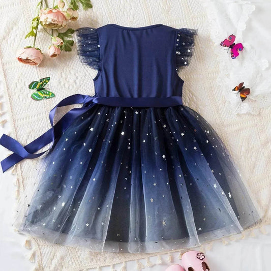 Fashionable Little Girl Starry Princess Dress Tulle Birthday dress Party dress for kids - www.Shopthatapp.com