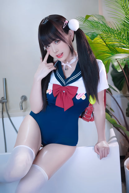 Japanese Anime Sailor Style Two-Piece Uniform Swimsuit Set with Bandage Design - www.Shopthatapp.com