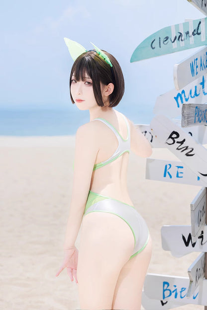 Anime Style One-piece Sexy Racing Swimsuit with Mesh Sheer Dual-color Design - www.Shopthatapp.com