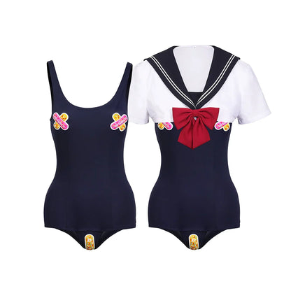 Japanese Anime Sailor Style Two-Piece Uniform Swimsuit Set with Bandage Design - www.Shopthatapp.com