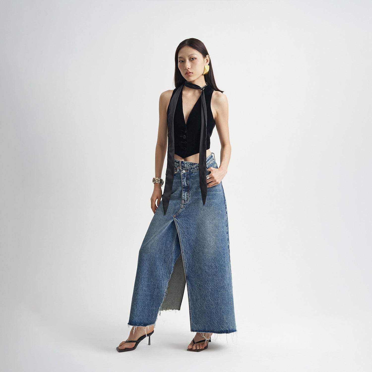 Washed Denim Front Split High-grade Jeans Skirt - www.Shopthatapp.com