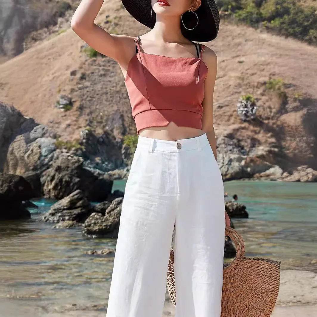 Fashion Summer Casual High waist plain trouser Pants For Women - www.Shopthatapp.com