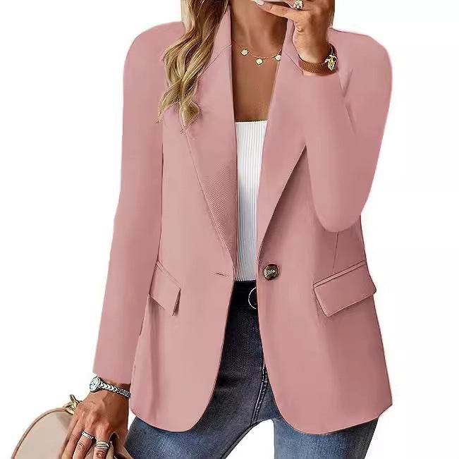 Fashion Casual Women Blazer Long-sleeved Solid Color Casual Cardigan Small Suit Jacket For Women Elegant Office Lady Outerwear - www.Shopthatapp.com