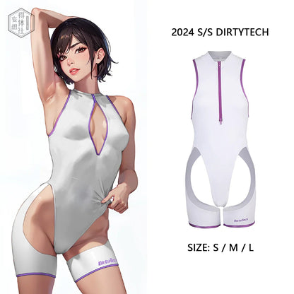Anime Style Sexy One-piece Swimsuit Front Zipper Spandex Racing Swimwear Bodysuit - www.Shopthatapp.com