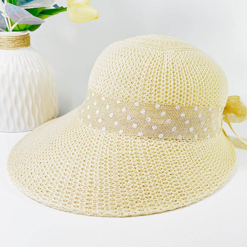 Summer Women's Wide Brim Bowknot All-Match woven Sun Hat