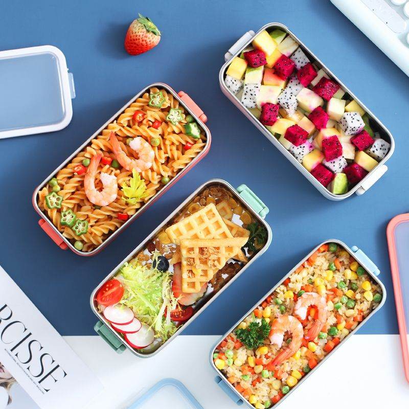 Portable Stainless Steel Double Layer Kids Lunch Box - www.Shopthatapp.com