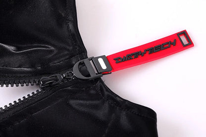 Black and Red One-Piece Spandex Race Queen Bodysuit Cotume with Sheer Mesh - www.Shopthatapp.com