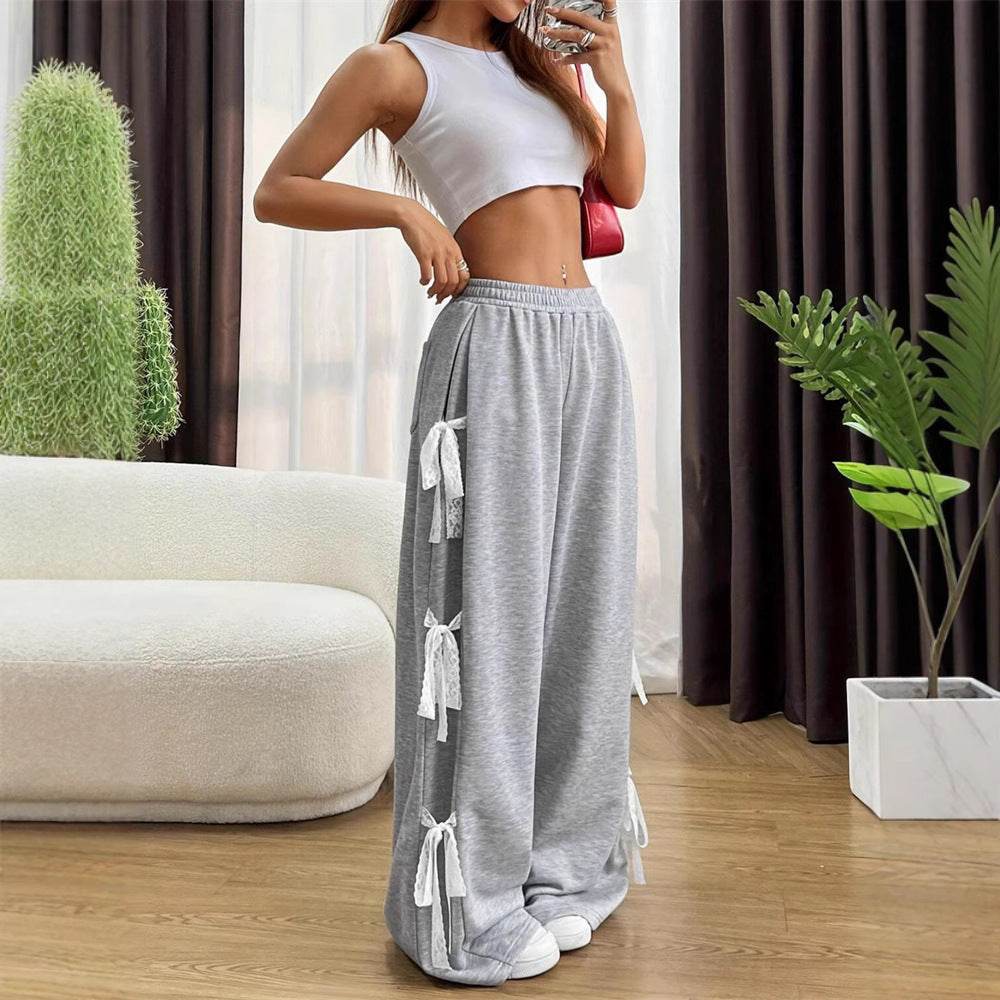 Fashion Bow lace up Oversized Baggy Sweat Pant women - www.Shopthatapp.com