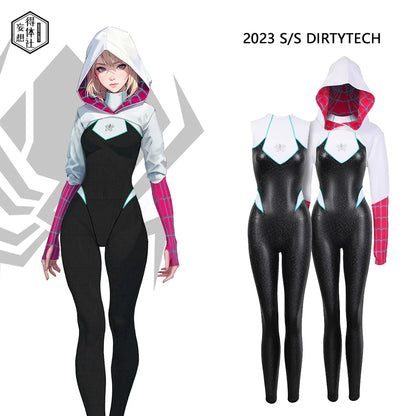 Woman Super Hero Spandex Pu Leather Cosplay Halloween Costume Bodysuit with Jacket