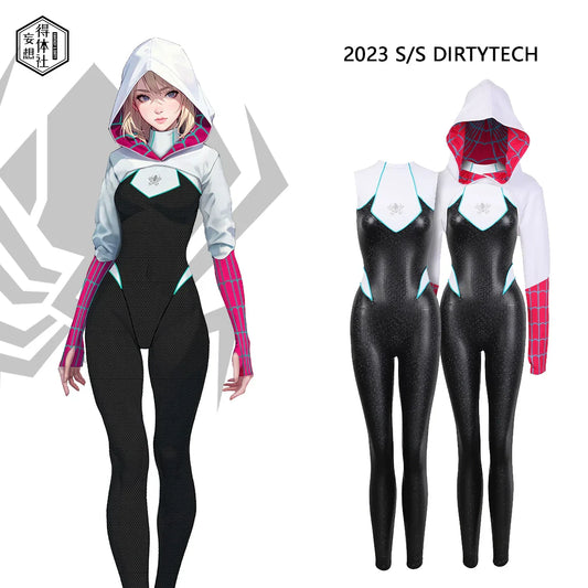 Woman Super Hero Spandex Pu Leather Cosplay Halloween Costume Bodysuit with Jacket