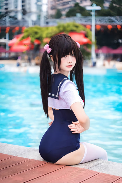 Japanese Anime Sailor Style Two-Piece Uniform Swimsuit Set with Bandage Design - www.Shopthatapp.com