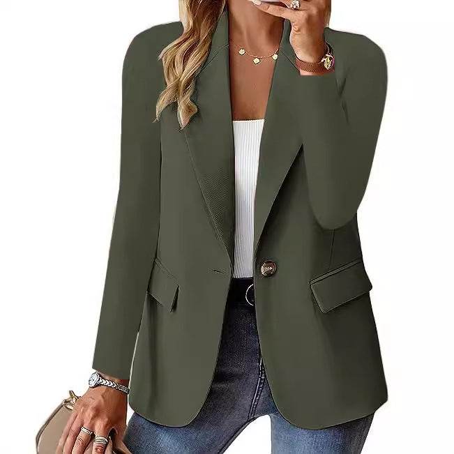 Fashion Casual Women Blazer Long-sleeved Solid Color Casual Cardigan Small Suit Jacket For Women Elegant Office Lady Outerwear - www.Shopthatapp.com