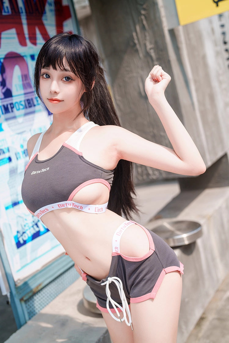 Anime Style Boxing Running Sexy Sports Activewear Set Hollow Tank Top with Shorts - www.Shopthatapp.com
