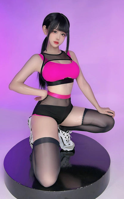 Anime Style Short Gymnastics Uniform Sheer Mesh Volleyball Sports Activewear - www.Shopthatapp.com