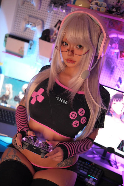 Anime eSports Gaming Style Crop Top with Low Rise Shorts Cosplay Costume Set - www.Shopthatapp.com