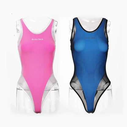 Anime Tropical Style One-piece Swimsuit with Mesh Sheer Overlay Summer Swimwear - www.Shopthatapp.com