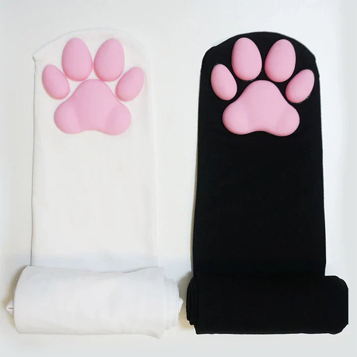 100D Knee Stockings with 3D Cute Cat Paw Paddings Anime Style Velvet Stockings - www.Shopthatapp.com