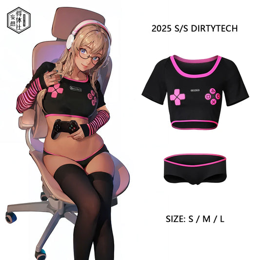 Anime eSports Gaming Style Crop Top with Low Rise Shorts Cosplay Costume Set - www.Shopthatapp.com