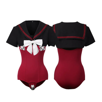 Japanese Anime Sailor Style Two-Piece Uniform Swimsuit Set with Bandage Design - www.Shopthatapp.com