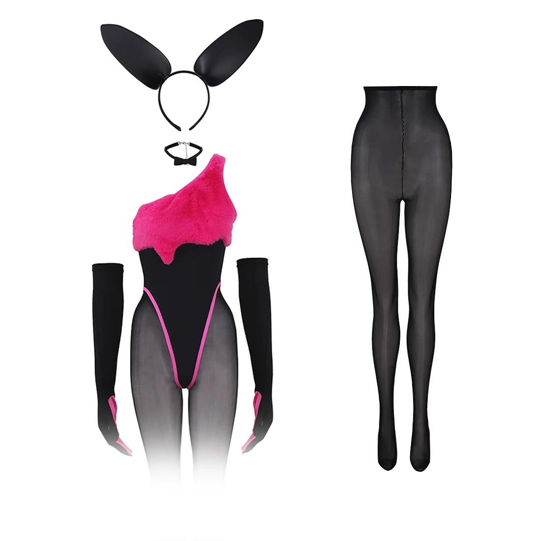 Anime Strawberry Ice Cream Style Bunny Girl Knitted Black Pink Bodysuit Lingerie Set - www.Shopthatapp.com