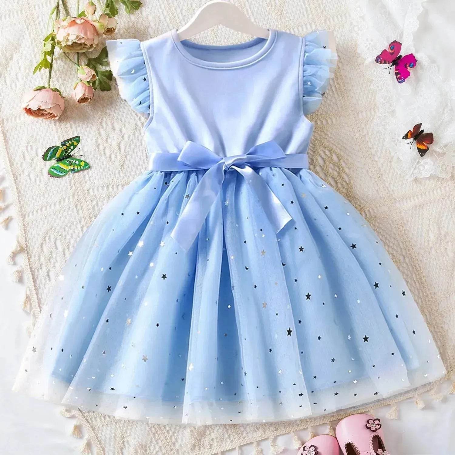 Fashionable Little Girl Starry Princess Dress Tulle Birthday dress Party dress for kids - www.Shopthatapp.com