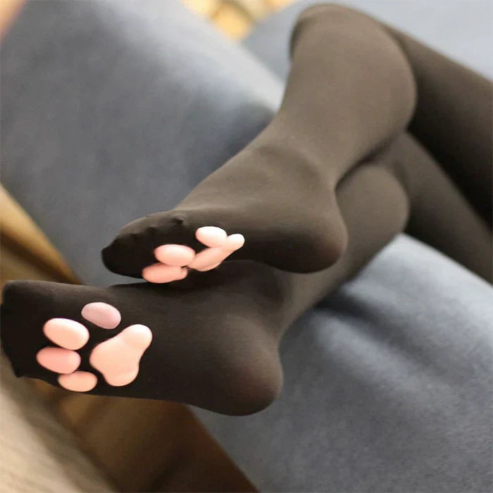 100D Knee Stockings with 3D Cute Cat Paw Paddings Anime Style Velvet Stockings - www.Shopthatapp.com