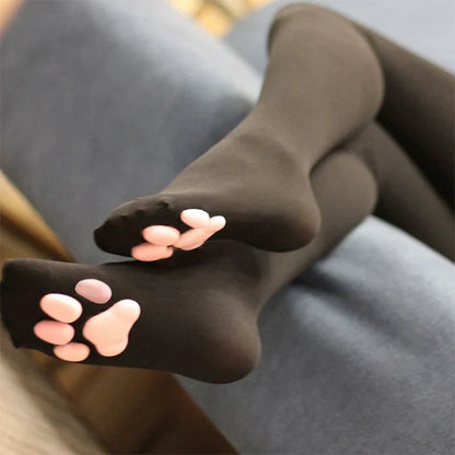 100D Knee Stockings with 3D Cute Cat Paw Paddings Anime Style Velvet Stockings - www.Shopthatapp.com