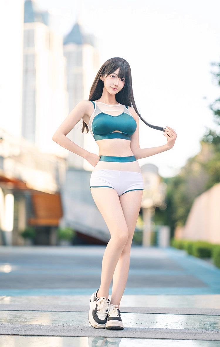 Anime Style Short Gymnastics Uniform Sheer Mesh Volleyball Sports Activewear - www.Shopthatapp.com