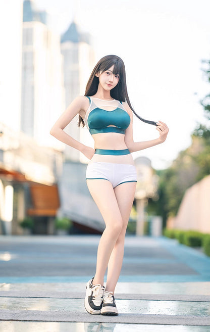 Anime Style Short Gymnastics Uniform Sheer Mesh Volleyball Sports Activewear - www.Shopthatapp.com