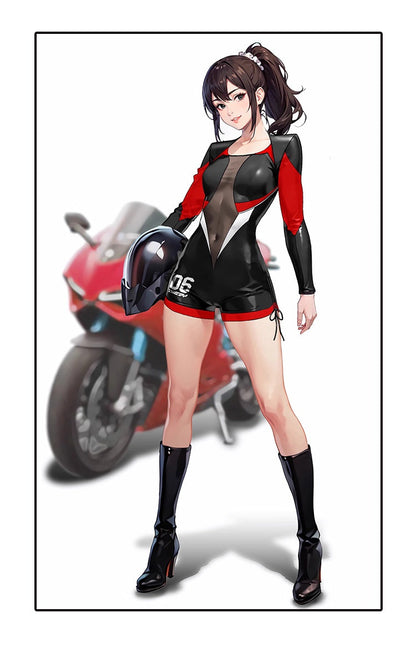 Black and Red One-Piece Spandex Race Queen Bodysuit Cotume with Sheer Mesh - www.Shopthatapp.com